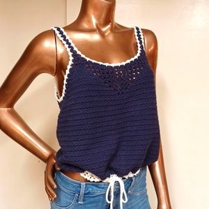 American Eagle Crochet Navy/White Sun Top